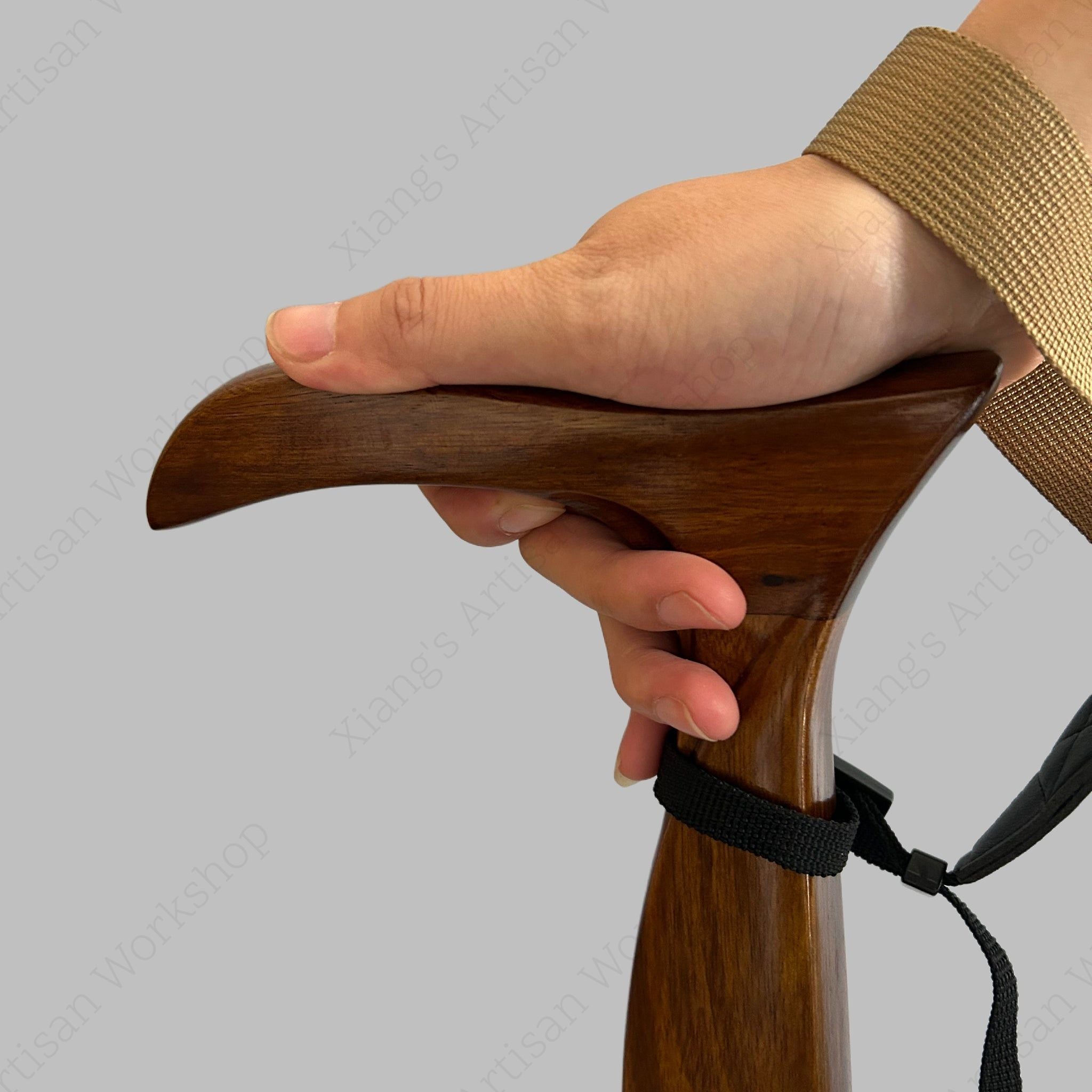 Ergonomic Zebrawood Walking Cane with Wrist Strap